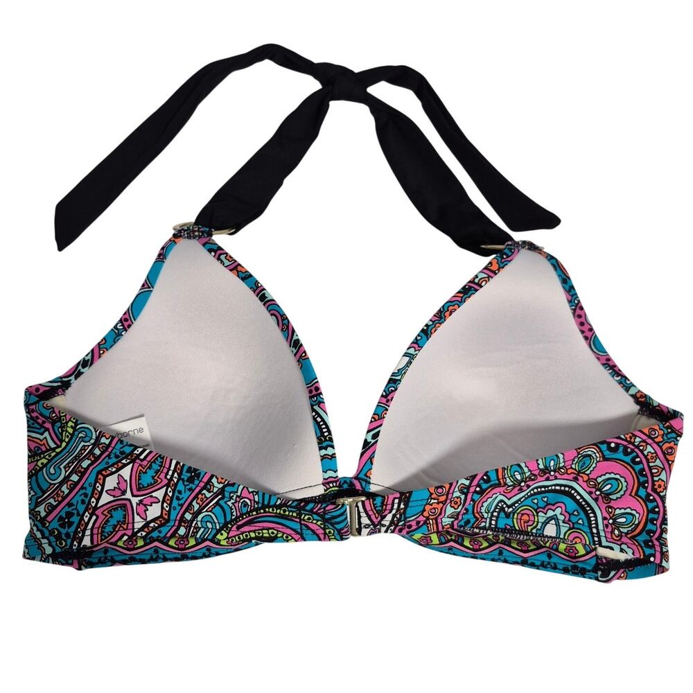 Liz Claiborne Paisley Bikini Halter Top Women's Size 8 Blue Pink Black - Picture 9 of 12